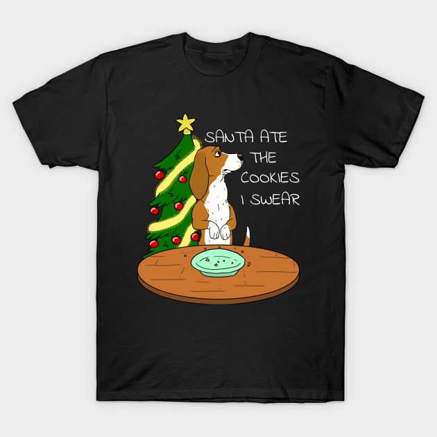 Funny Basset Hound Santa Ate The Cookies Christmas T-Shirt by blacklines